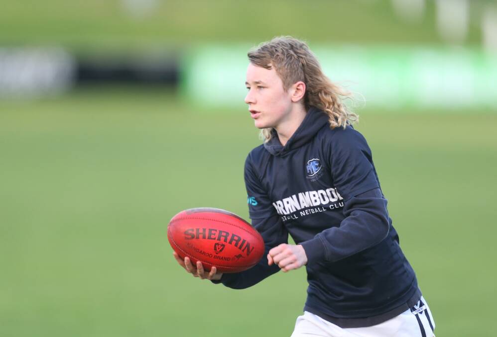 OUR TIME: Warrnambool's Brandon Barton at an under 16 training session on Wednesday. Picture: Mark Witte
