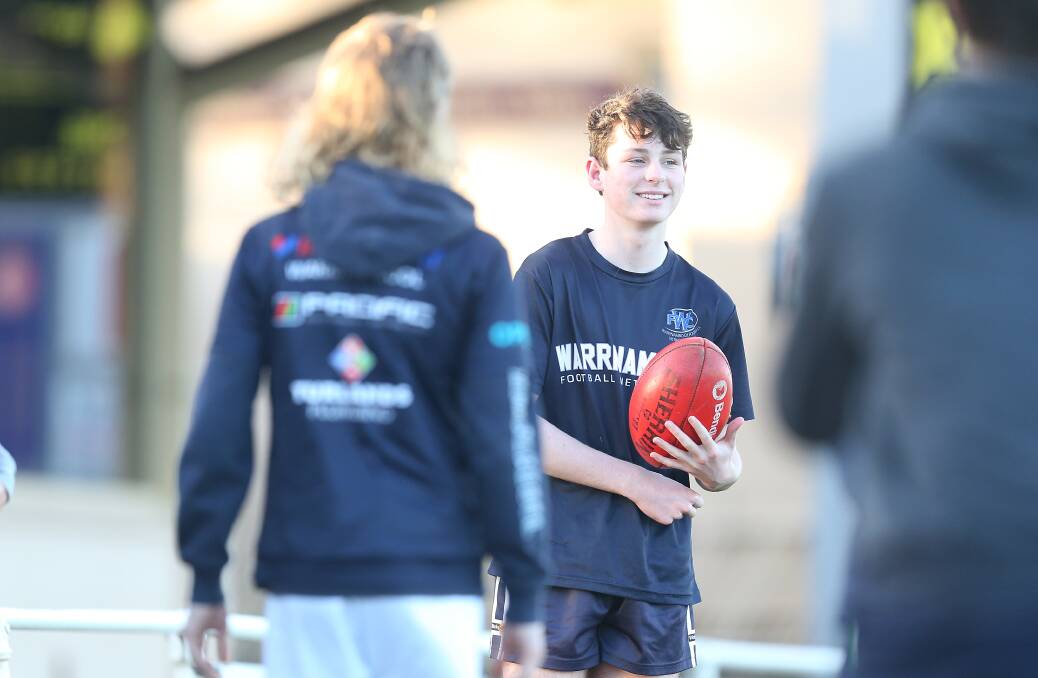 HAPPY ON TRACK: Warrnambool's Lachie Main his happy to be back at Blues' under 16 training on Wednesday night. Picture: Mark Witte