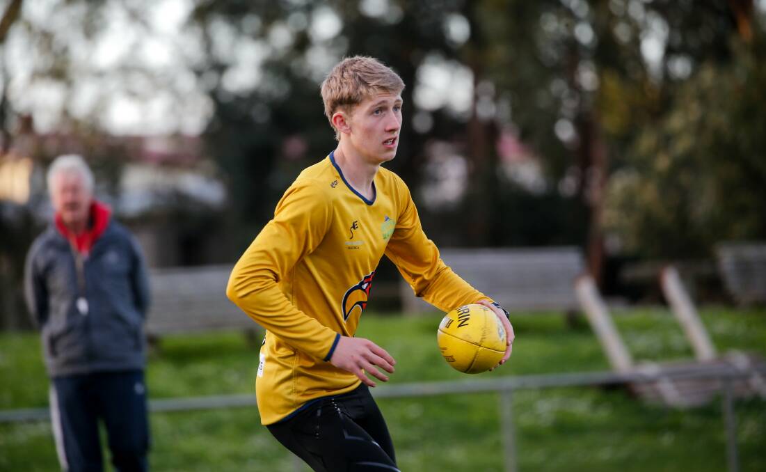 GAME ON: Harry Keast at North Warrnambool Eagles' under 16 training this week. Picture: Anthony Brady