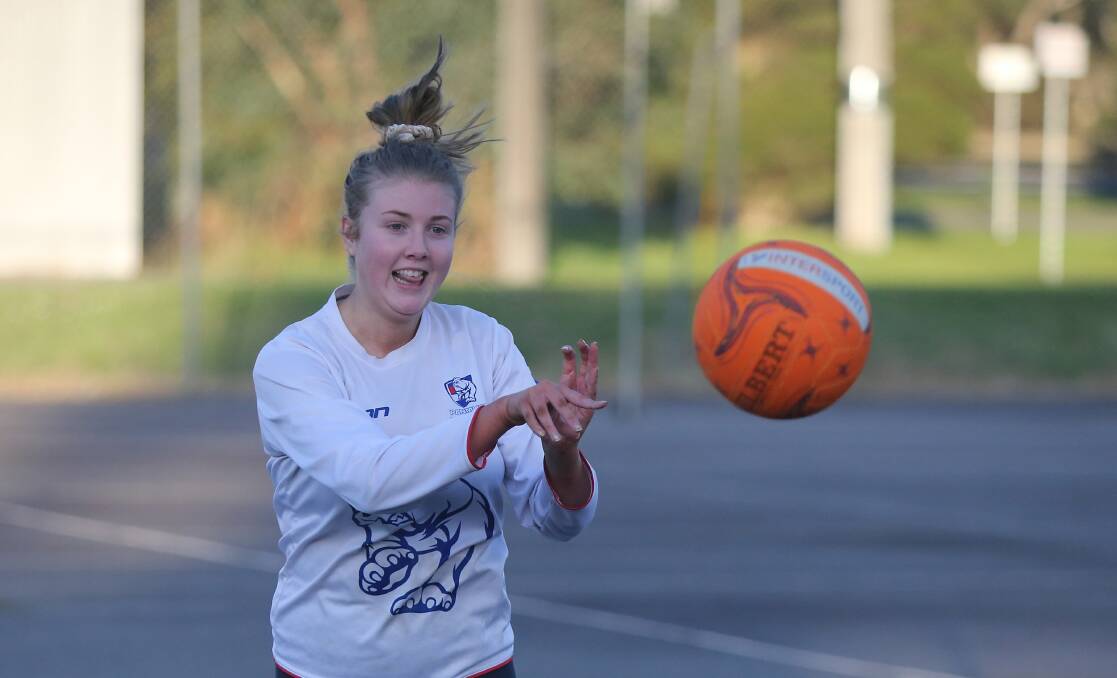 Passing off: Panmure's Bridget Condon at 17 and under netball training earlier this year. Picture: Mark Witte