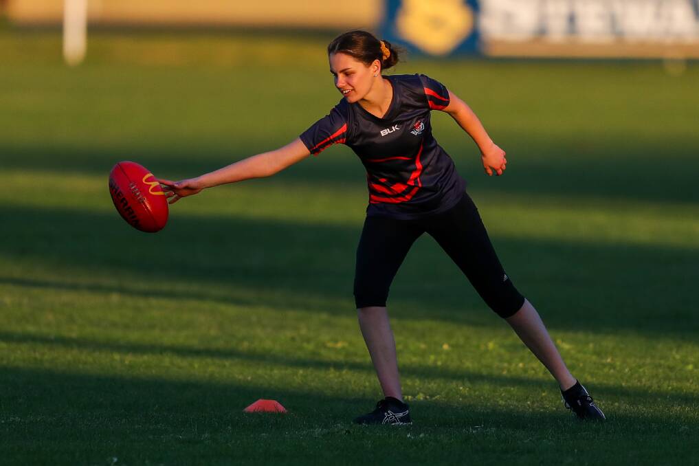 WITHIN REACH: Terang Mortlake's Tasha Killen trains at D.C Farran Oval in Mortlake on Wednesday. It was the under 18 Bloods' first training session. Picture: Morgan Hancock