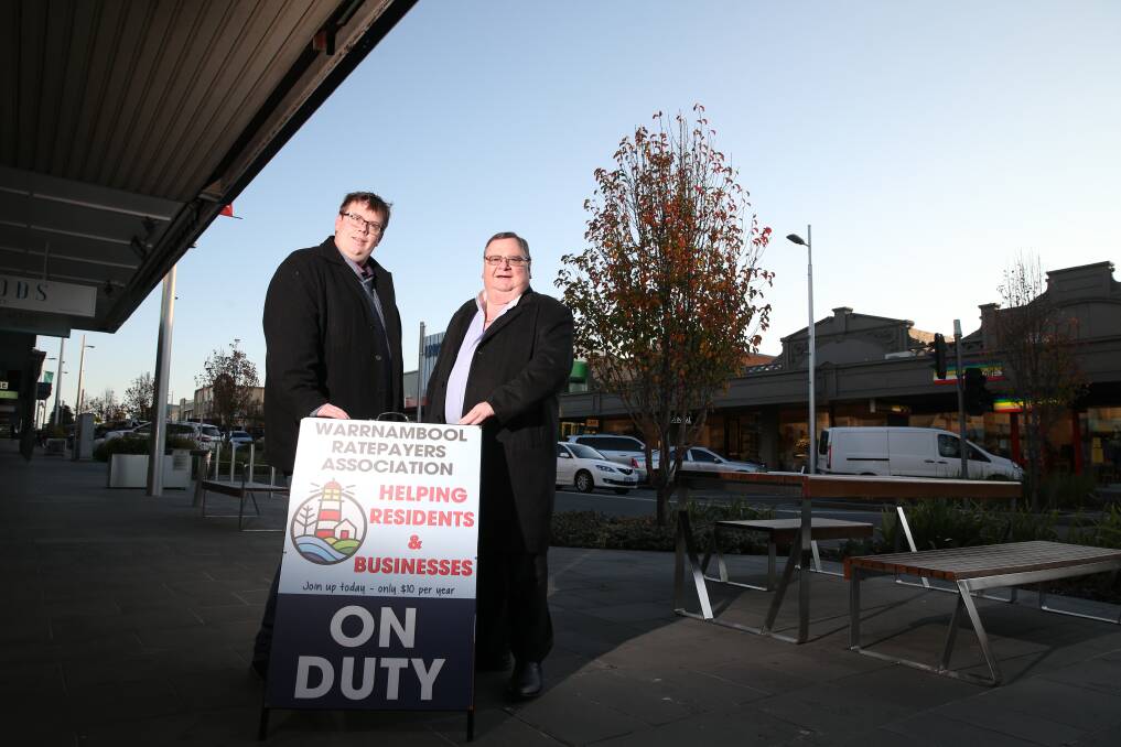 Listening post: Warrnambool Ratepayers Association vice president Ben Blain and president Brian Kelson. They are setting up a listening post. Picture: Mark Witte
