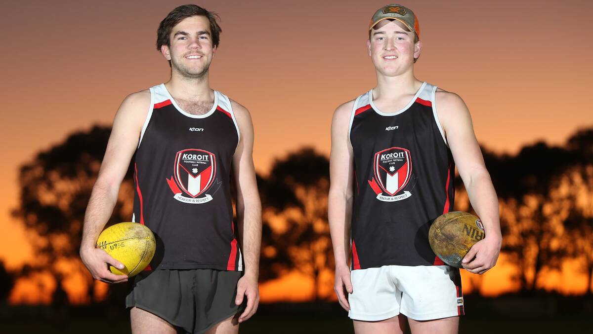 LOOKING AHEAD: Koroit under 18.5 co-captains Isaac Sinnott, 18, and Jack Block, 18, are eager for footy's return on Saturday. Picture: Mark Witte
