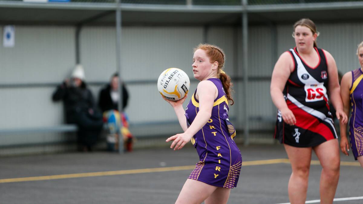 SEAGULLS ON COURT: Port Fairy's Madeleine Green in action in round one against Koroit. Picture: Anthony Brady