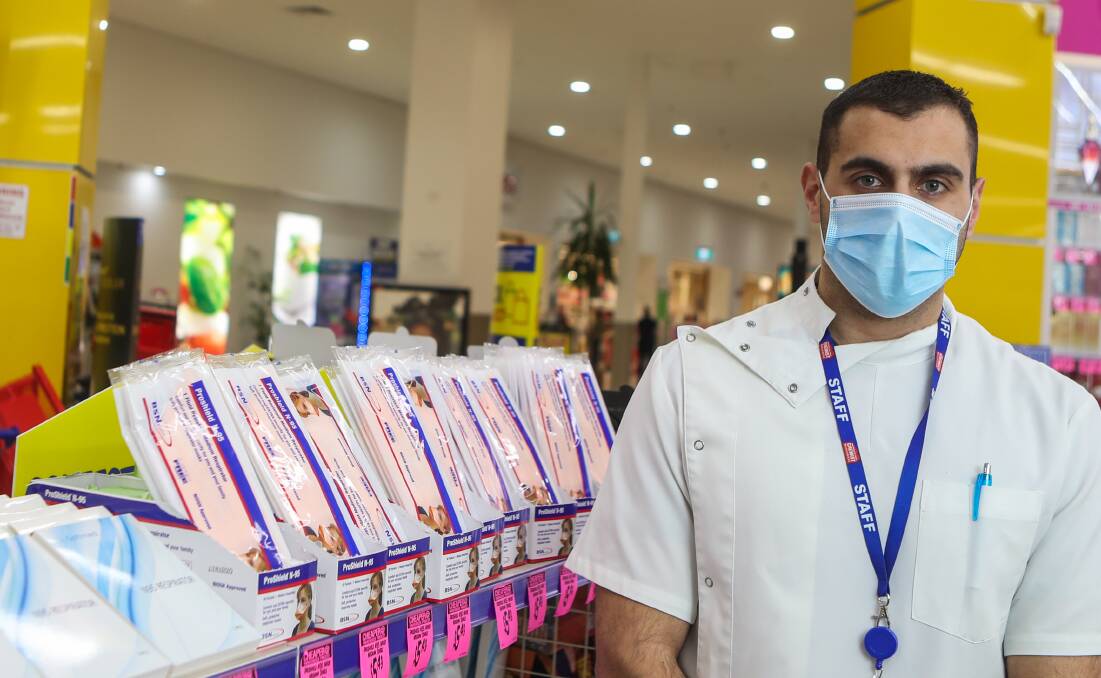IN DEMAND: Jason Yacoub, owner of Chemist Warehouse at Gateway Plaza, has introduced a two pack limit on face masks. Picture: Morgan Hancock