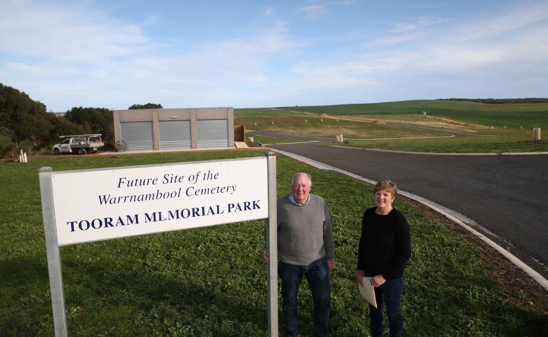 WORK PROGRESSING: Warrnambool Cemetery Trust members Clive Rayner and Sheryl Nicolson at the Tooram Memorial site, which is expected to be officially opened before the end of the year. Picture: Mark Witte