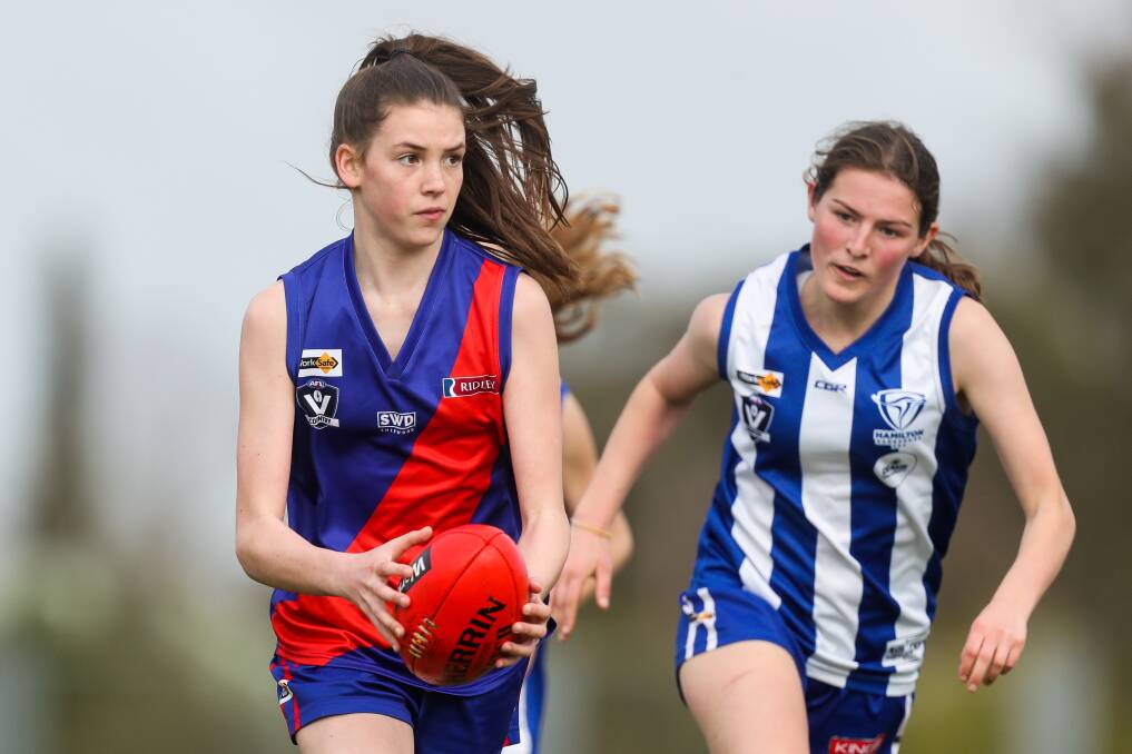 YOUNG BLOOD: Terang Mortlake's Alice Kain made her Western Victoria Female Football League under 18 debut on Sunday against Hamilton Kangaroos at D.C Farran Oval. Picture: Morgan Hancock