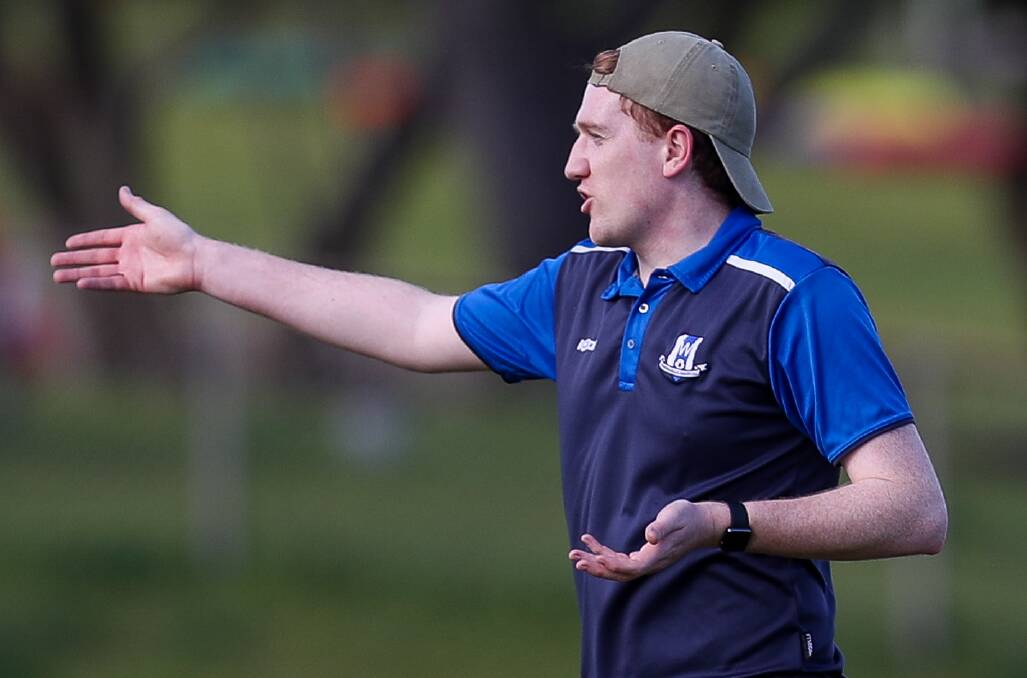 ADVICE: Warrnambool Rangers under 17 coach Cameron Pyke dishes out some instructions on Sunday. He is heavily involved with the club, including as president. Picture: Morgan Hancock