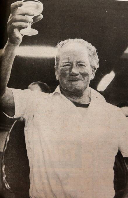 HAPPY: Port Fairy's Marty Hearn celebrates a win in August 1980. 