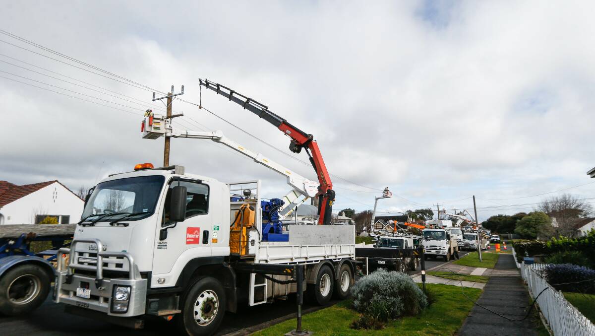 UPGRADING: Powercor crews at work in Nelson Street, Warrnambool. Picture: Anthony Brady