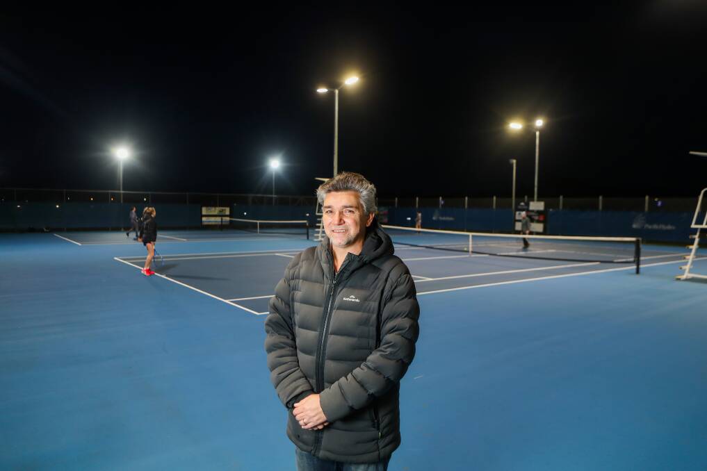 LIGHTS, CAMERA, ACTION: Port Fairy Tennis Club president Sean Spence is pleased with the facility's new lighting. Picture: Morgan Hancock