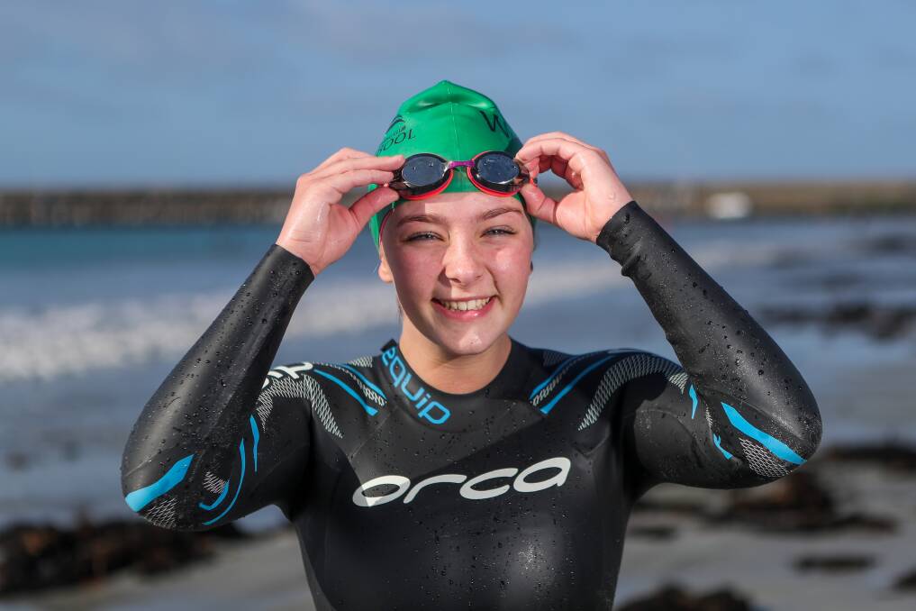 DIVING IN: Warrnambool swimmer Mikayla Bond is looking forward to jumping back into the pool but is using her home-town's beach in the meantime to practice. Picture: Morgan Hancock