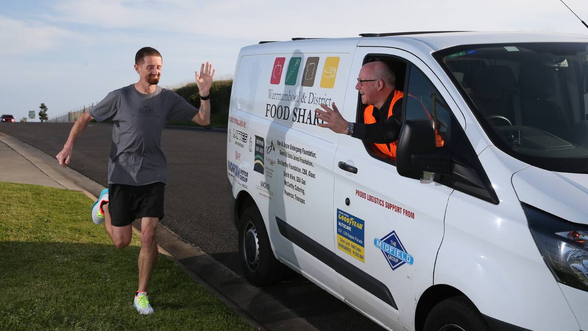 TEAMING UP: Benny Wallis and Warrnambool Food Share executive officer Dedy Friebe ahead of Wallis' 500-kilometre fundraiser in October. Picture: Mark Witte