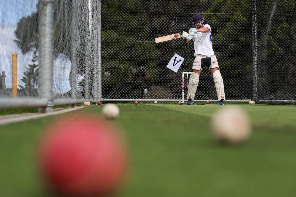 Stand and deliver: Dom Bandara in the nets at Russells Creek Cricket Club on Sunday. Picture: Morgan Hancock