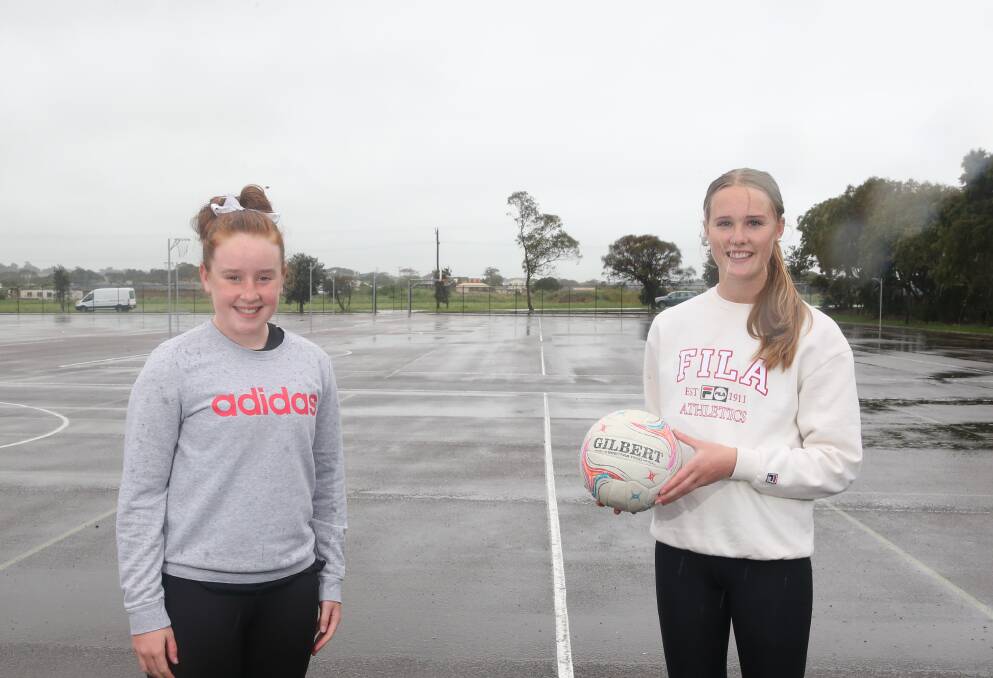 Eager to play: Warrnambool City Netball Association players Hannah vandeCamp, 13, and Jessie Mellblom, 16, are excited for netball's return. WCNA is set to host a Rock up Christmas Cup. Picture: Mark Witte 