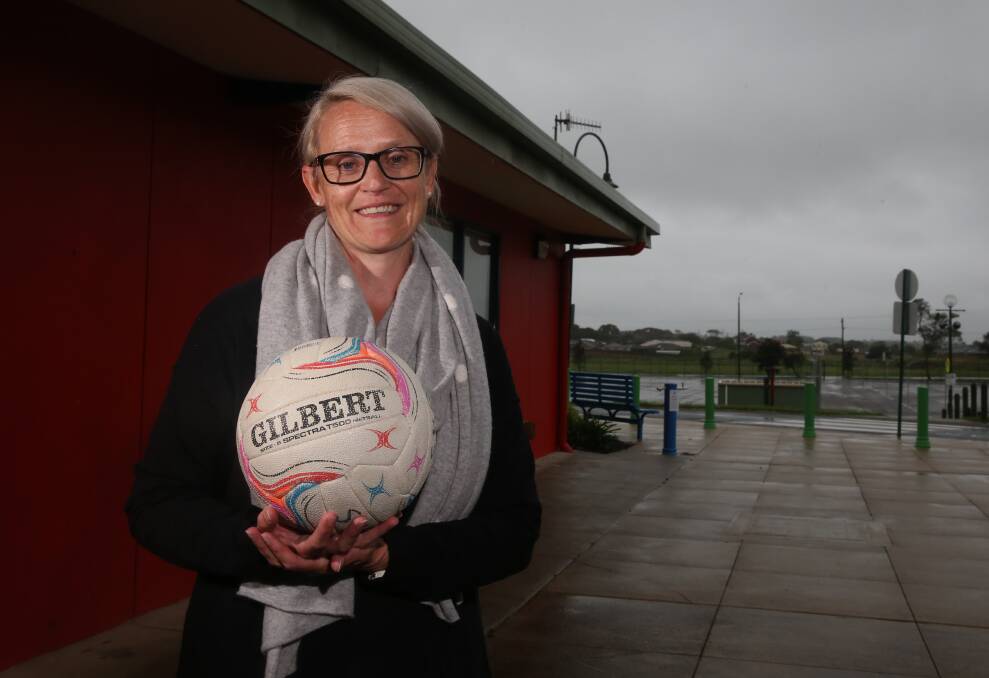 Excited: Warrnambool City Netball Association's new president Alison vandeCamp outside Val Bertrand Stadium. Picture: Mark Witte