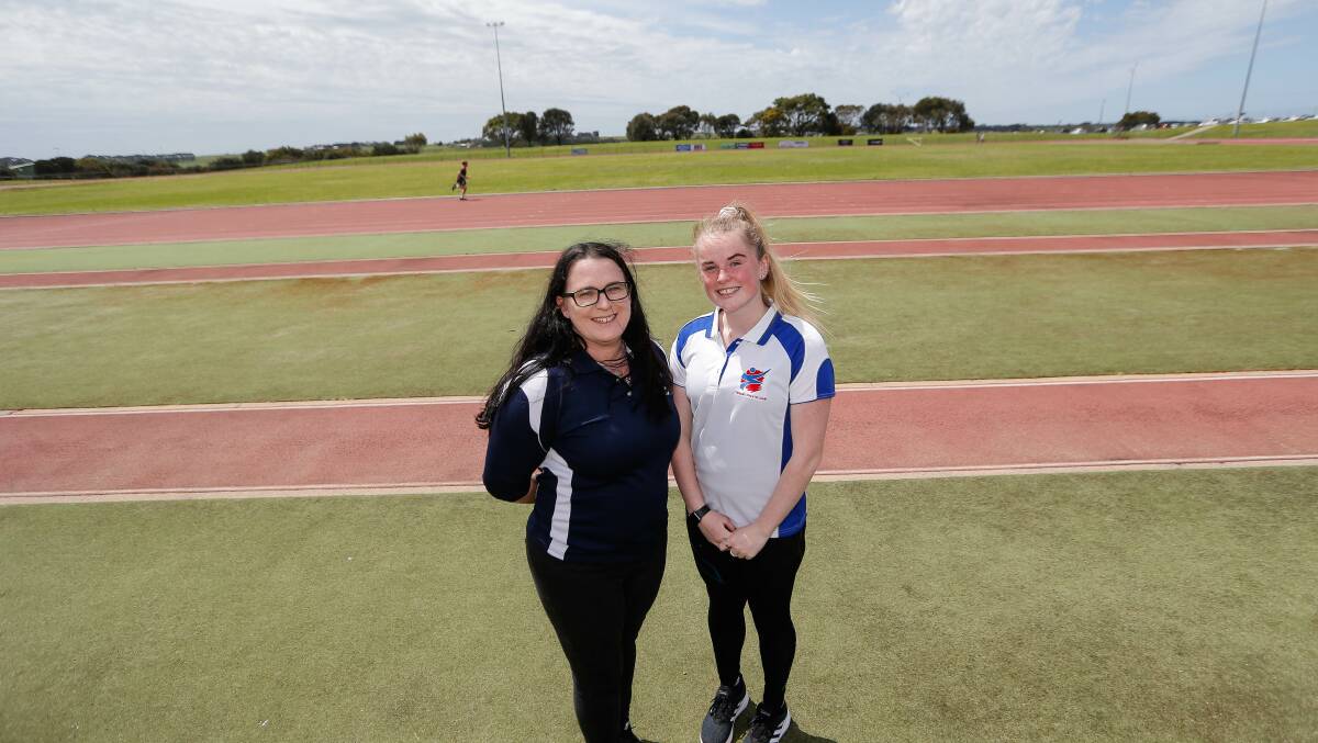 By the track: Mother and daughter Cindy McDougall and Caytlyn Sharp are finalists in 2020 Victorian Disability Sport and Recreation Awards. Picture: Anthony Brady