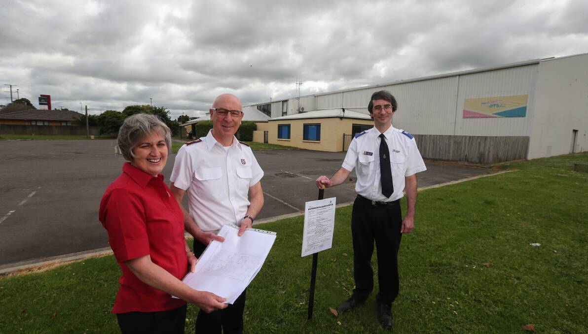ON THE MOVE: Salvation Army Warrnambool majors Sally-Anne and Brett Allchin and ministry assistant Chris Philpot at the proposed new base for the organisation. Picture: Mark Witte