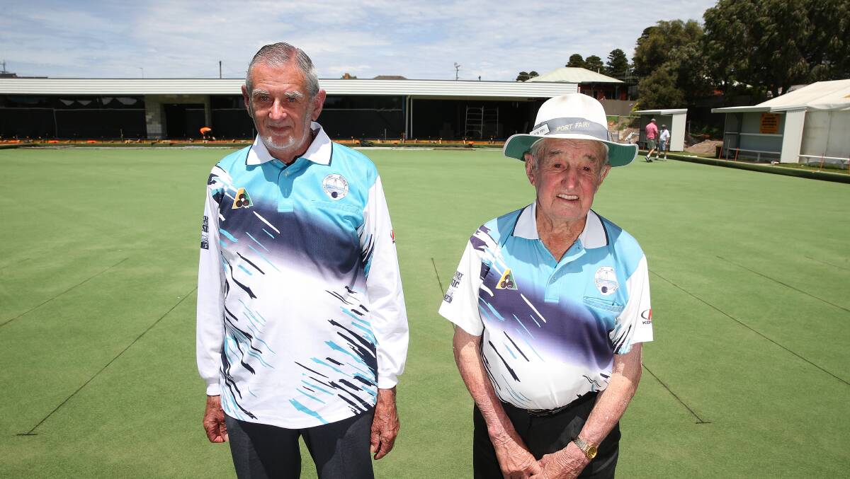 Loyal: Port Fairy Bowls Club life members Colin Wilson and Rob Fry. They're one-club players with Wilson at Port Fairy for 65 years and Fry, 60 years. Picture: Mark Witte