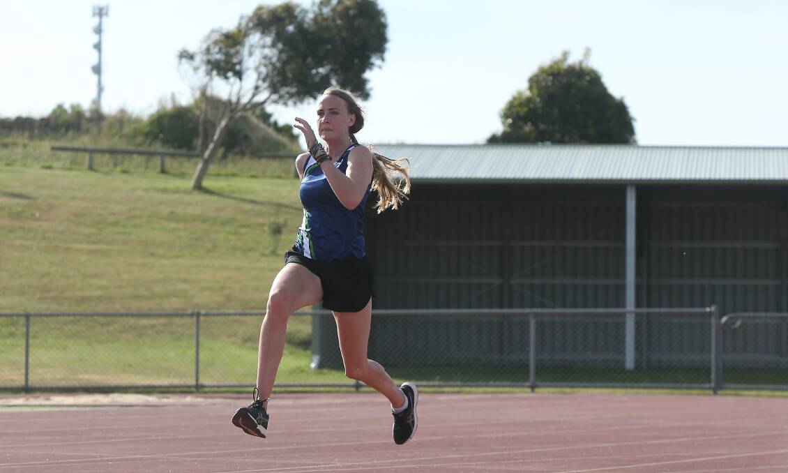 Fast: Anna Prendeville floats around Brauerander Park athletics track on Thursday. Picture: Mark Witte