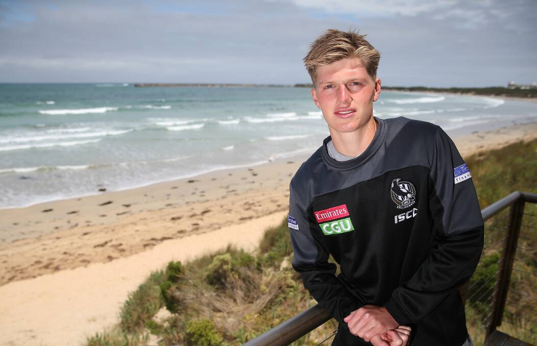 By the beach: Collingwood's Jay Rantall is doing some training in Warrnambool in preparation for his second AFL pre-season. Picture: Mark Witte