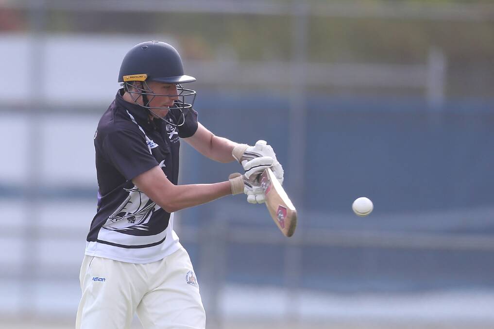 AT THE CREASE: Port Fairy's Kaden Wilson will resume on 12 not out when the under 15s game continues on Friday night. Picture: Mark Witte