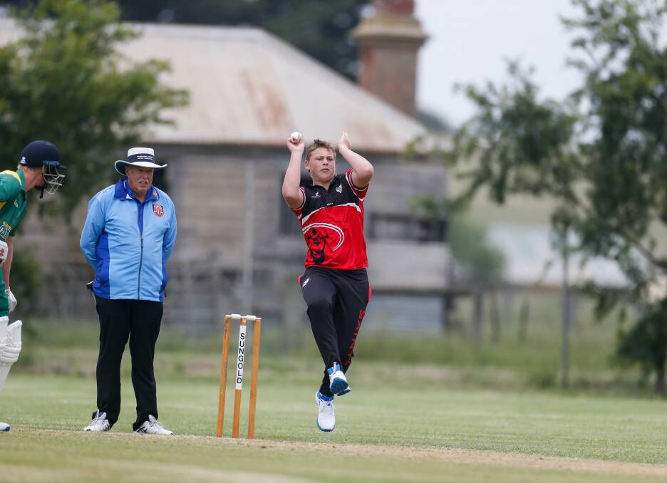 FIRST UP: Koroit's Strahan Robinson on debut during the division two game against Allansford-Panmure Gold onSaturday at Jack Keane Oval. Picture: Anthony Brady
