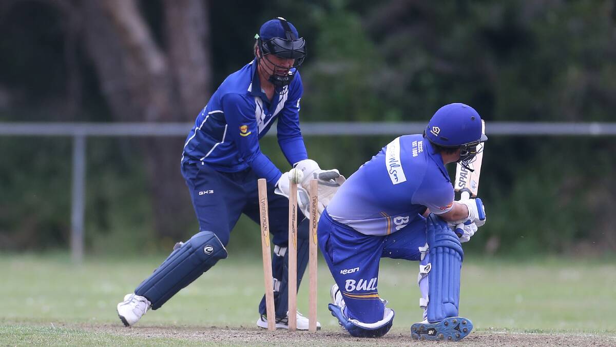 Middle stump: Brierly-Christ Church's Nathan Murphy is bowled around his legs by Shiwantha Kumara. Picture: Mark Witte