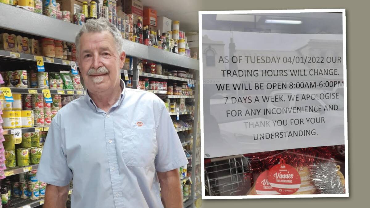 Sign of the times: Port Fairy IGA's Colin Cleary announced reduced hours because of a staff shortage due to COVID concerns.