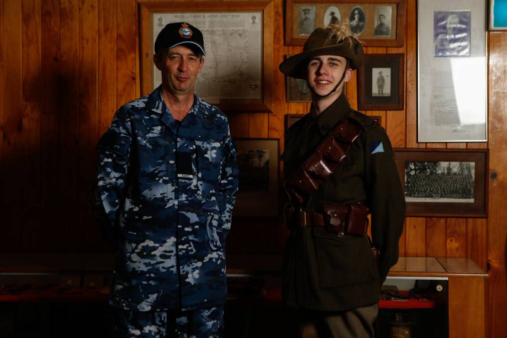 In uniform: Warrnambool RSL historian David McGinness presented Kalen Wellens with a replica Light Horse uniform for the 15-year-old to wear at Sunday's Jericho Cup presentations. Picture: Emma Stapleton