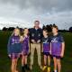 Pledge: Dan Tehan, flanked by Port Fairy juniors Lexie Dwyer, Lena Watty, Charlie Murray and Max Dance, announced a re-elected Coalition government would tip $3.2 million into a redevelopment of Gardens Oval facilities. Picture: Anthony Brady