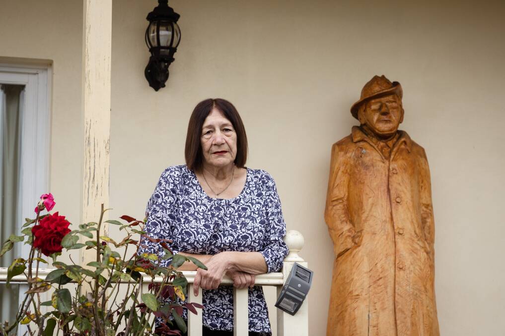 Maria Cameron with a sculpture of her late uncle Reg Curtin. He died a prisoner of war. Picture by Sean McKenna
