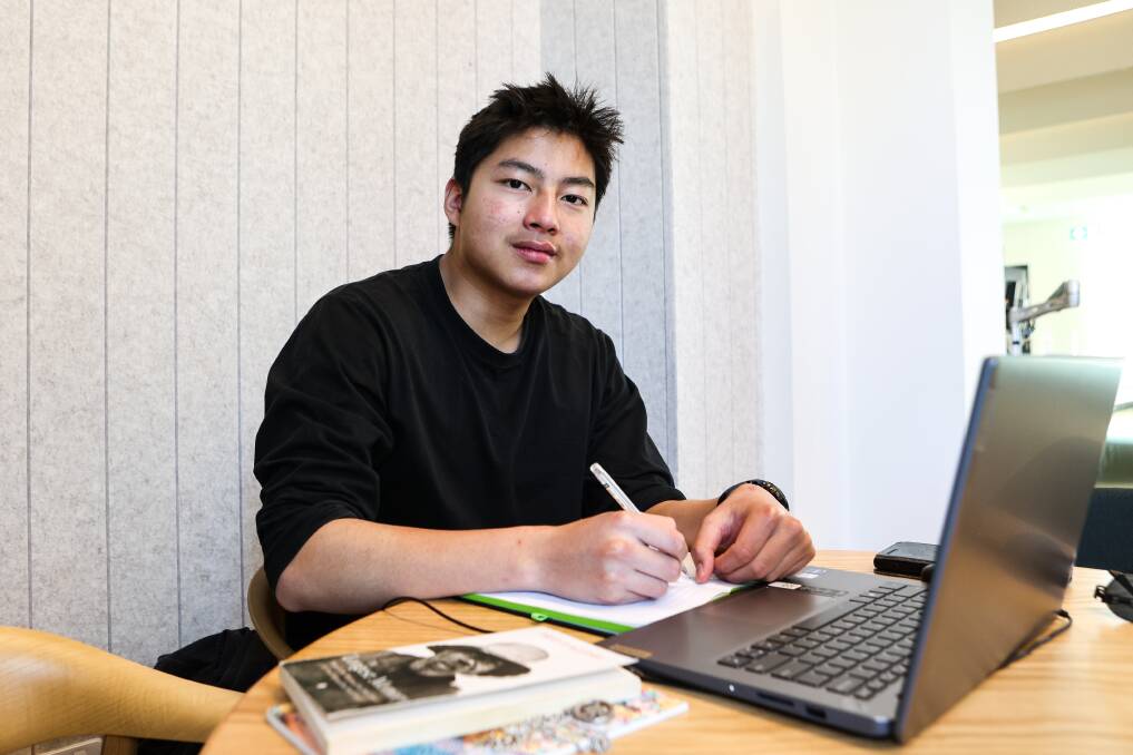 Brauer College school captain Rain Lai studies for his final year 12 exams. Picture by Anthony Brady