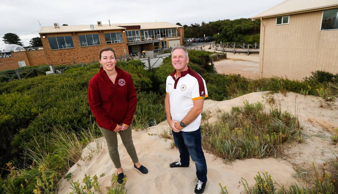 Warrnambool Surf Life Saving Club captain Jo McDowell and vice-president John McNeil are ramping up the campaign for a new headquarters. Picture by Anthony Brady