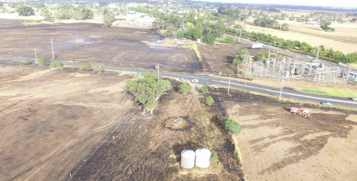 The scene: An aerial image taken after the St Patrick's Day fires, which shows where the blaze at Terang was sparked. Picture: Supplied