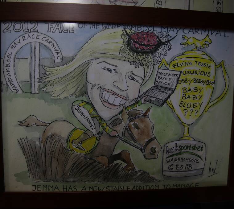 HONOUR: One of Bore Hoekstras cartoons of the 2012 face of the carnival Jenna Primmer, a former warrnambool woman and son of late trainer Mark. 