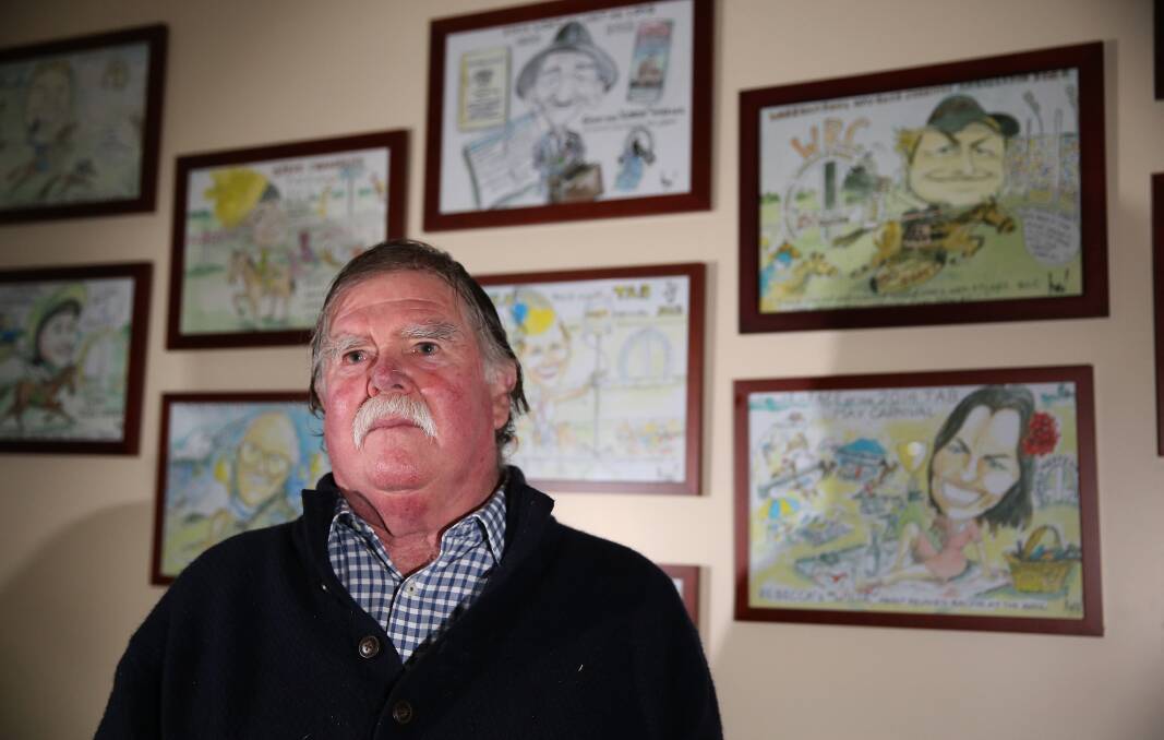 BRIGHT IDEA: Warrnambool Racing Club stalwart Des Roberts enlisted Bore Hoekstra to complete the cartoons. Pictures: Mark Witte 