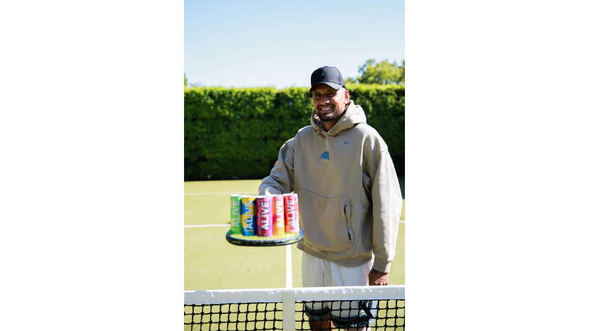 Tennis star Nick Kyrgios is now the owner of soft drink company, Alive. Picture supplied