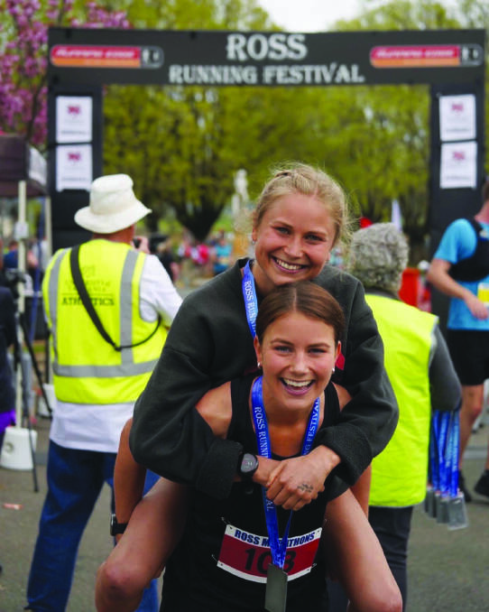 Grace Tame and her cousin Eloise after finishing a marathon. Picture supplied.