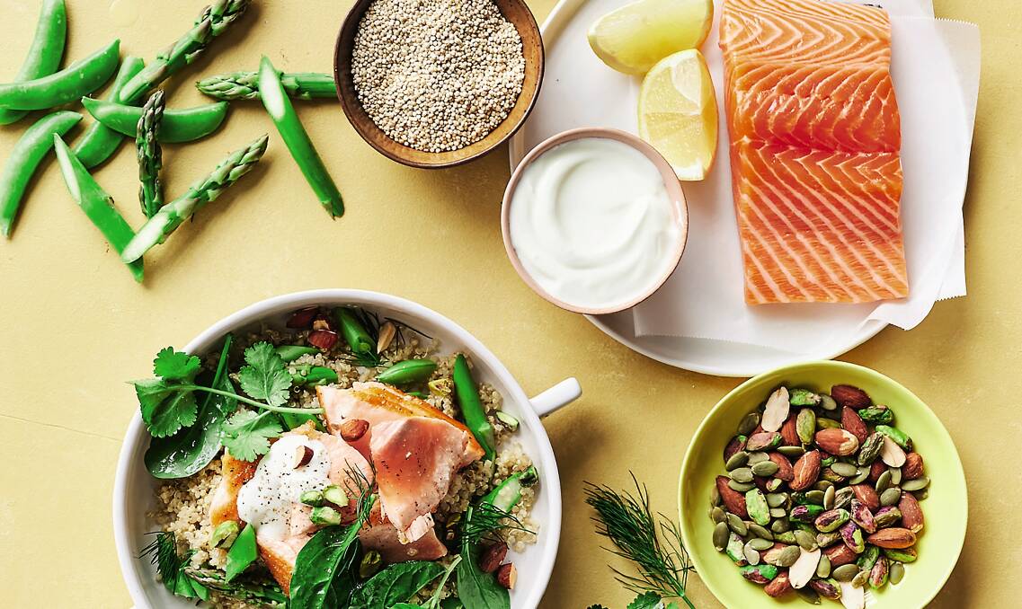 Spring quinoa pilaf with asparagus and salmon. Picture supplied