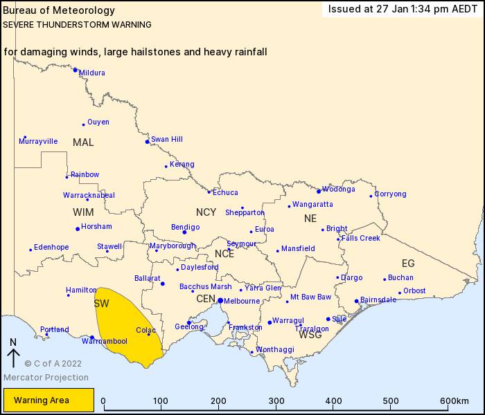 Severe thunderstorm warning issued for parts of the south-west
