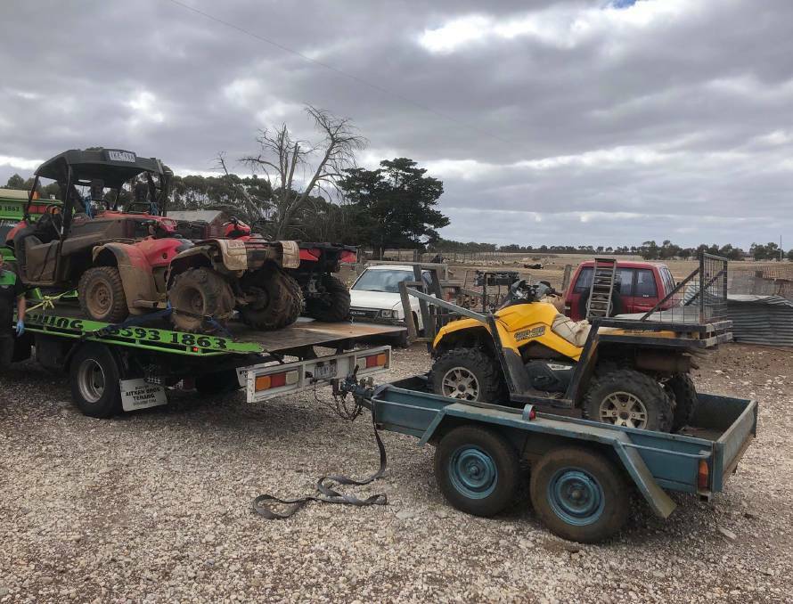Farm machinery and quad bikes believed to be stolen were recovered in a raid at a Pitfield address. Picture: Supplied