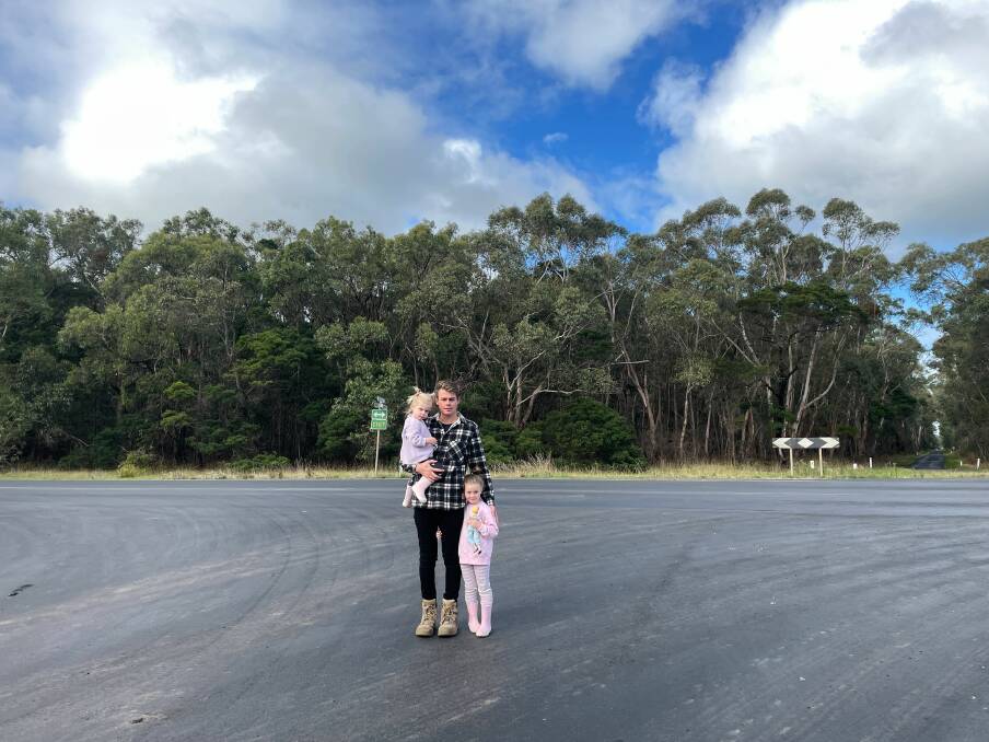 Sam Lange said he would not be comfortable with his daughters Freddie and Gigi driving on the Cobden-Warrnambool Road if they were old enough. Picture by Jessica Howard