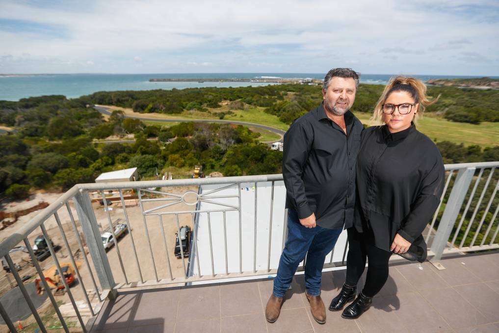 EXCITED: Gene and Rebecca Seabrook pictured at Warrnambool's Deep Blue Hotel and Hot Springs. The hotel is fully booked for the week of the May Racing Carnival. Picture: Morgan Hancock