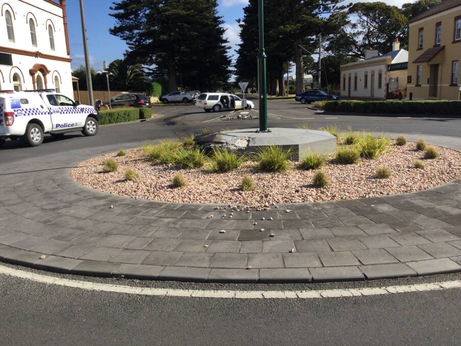 ACCIDENT: A motorist has crashed into a roundabout at Port Fairy on Saturday, closing the intersection for about two hours.