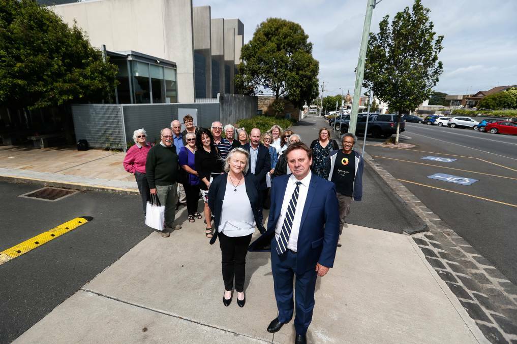 WIN: Rachael Matuschka and Tony Wright with protestors from Portland outside Warrnambool law courts during the start of the tribunal in February. Picture: Anthony Brady