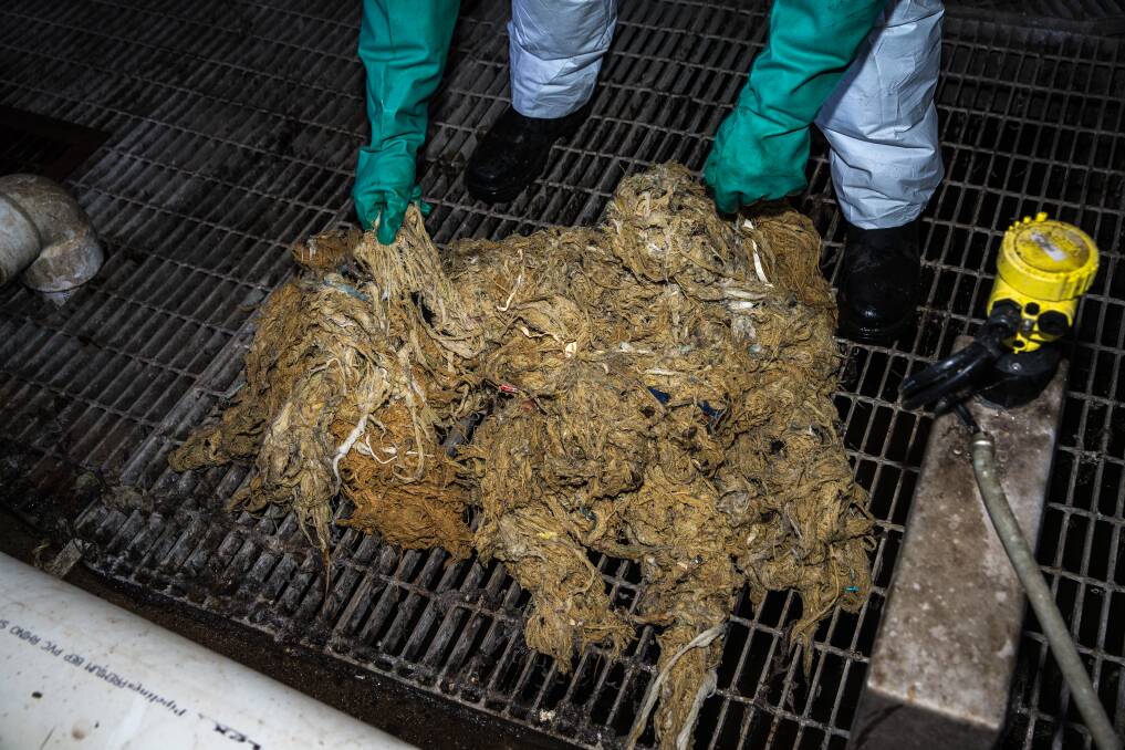 YUCK: A mass of flush-able wipes that were stuck inside a machine at Warrnambool's treatment plant. Picture: Christine Ansorge