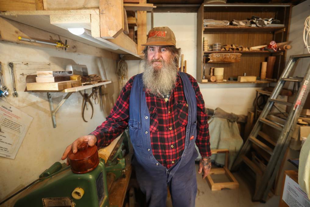 SMALL SPACE: Warrnambool Men's Shed member Spike Grambeau in the poky little shed at Hyland Street. Picture: Morgan Hancock