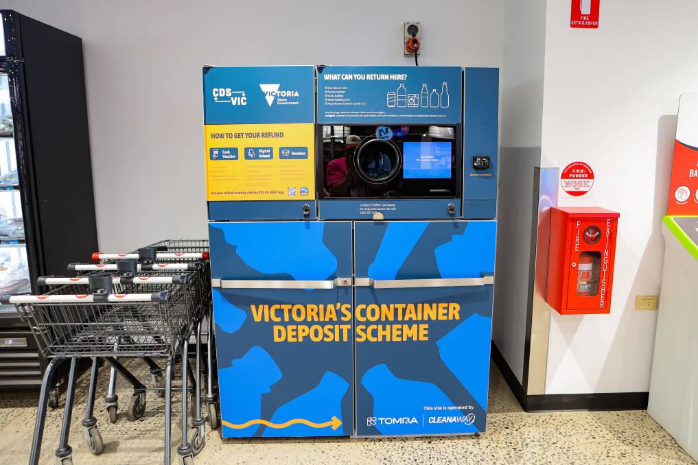 A Reverse vending machine has been installed at Koroit's Daly's IGA supermarkets but won't be in use until November. Picture by Anthony Brady 