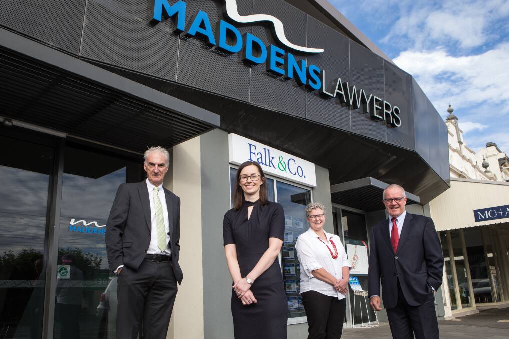 Maddens Lawyers partners Brendan Pendergast, Kathryn Emeny, Fiona Giblin and Robert Cole.